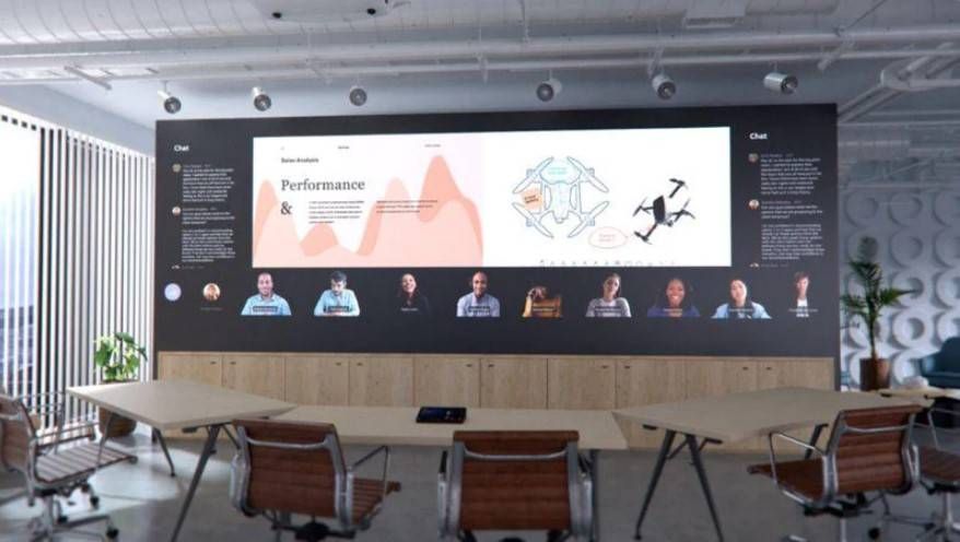 Modernt konferensrum i Solna med stor digital skärm för hybridmöten.